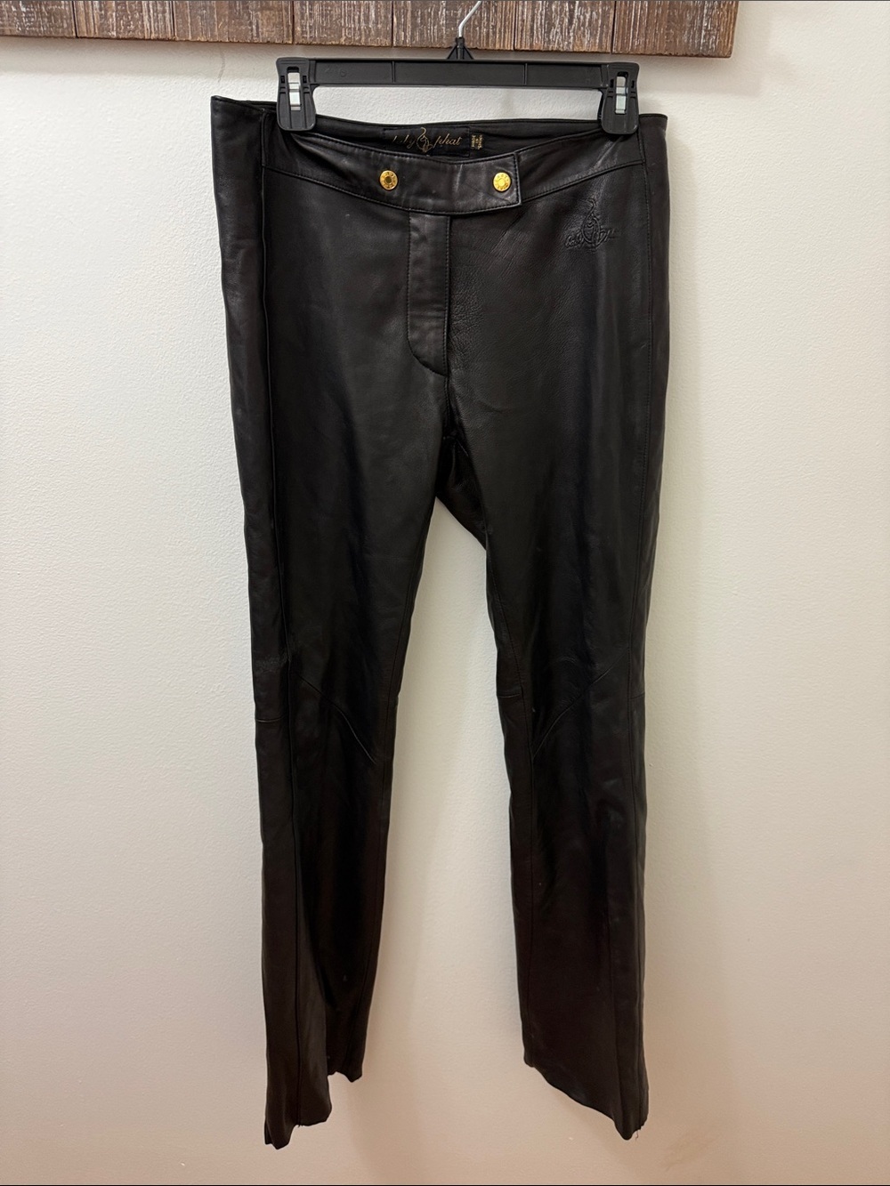 Vintage Y2k Baby Phat Leather Pants Womens 5/6Black Bootcut Gold Hardware